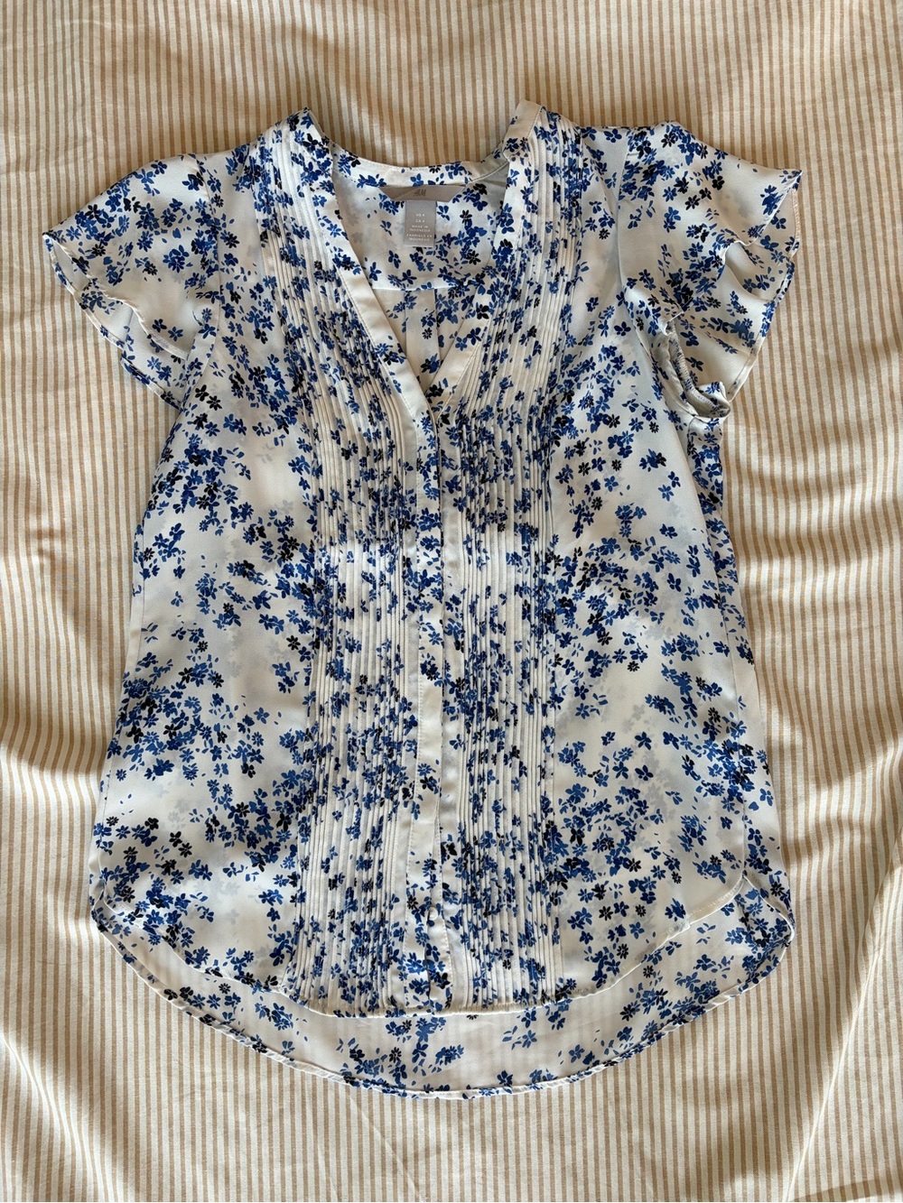 H&M White Blouse with Blue Floral Pattern